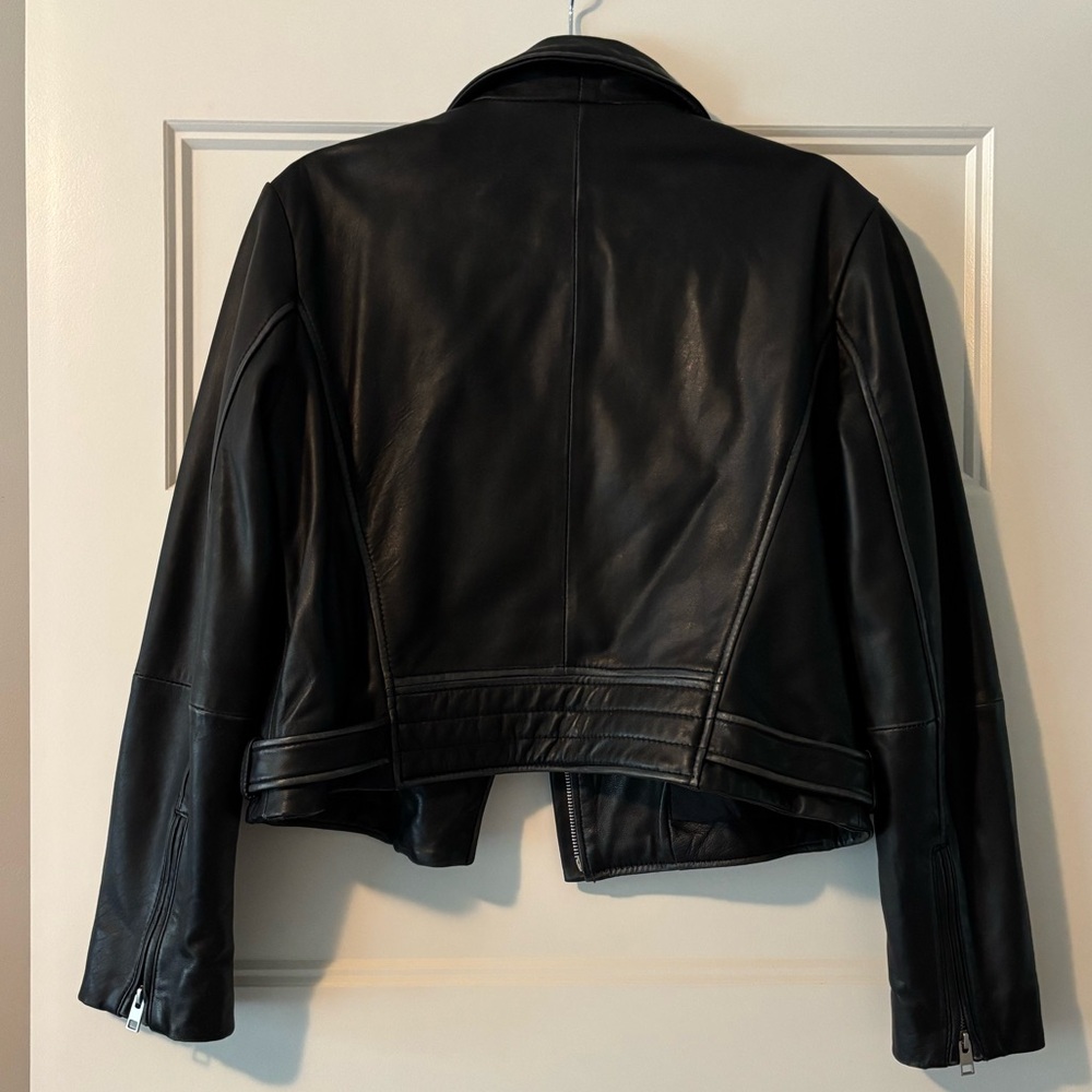 Barneys Original Women's Cropped Black Leather Biker Jacket - Picture 2 of 16